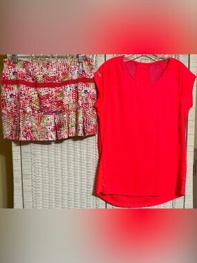 bolle Coral Short Sleeve Top with Multicolor Printed Skirt Set